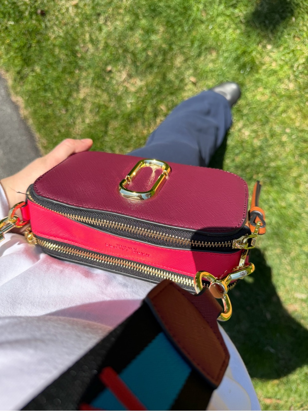 Marc Jacobs The Utility Snapshot Crossbody in Burgundy w Multicolor Strap- NEW - Picture 14 of 15